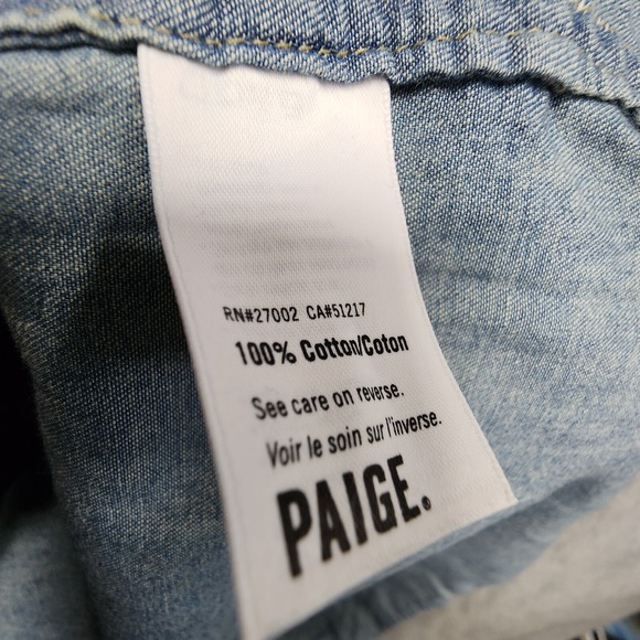 Paige Medium Denim Blue Chambray Dress Womens Medium Button Front Tie Waist Mini - Picture 9 of 13